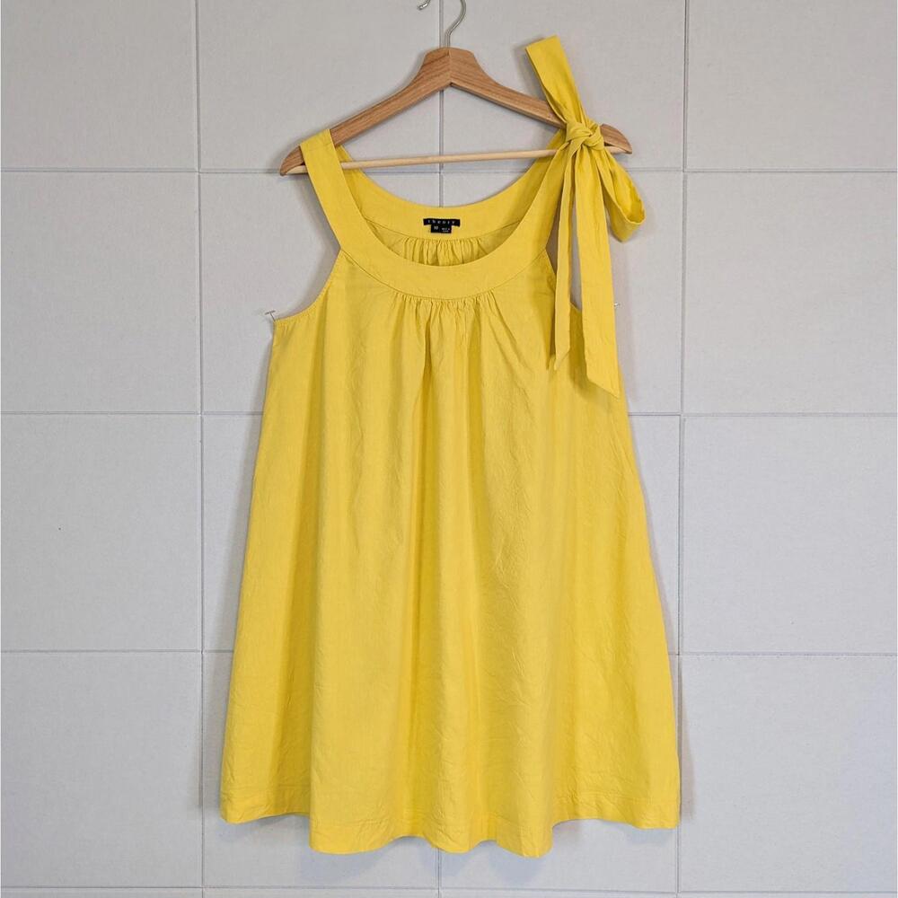 Theory linen blend shoulder bow tie trapeze babydoll dress